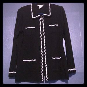 Misook Black with White Stitch Zip up Jacket
